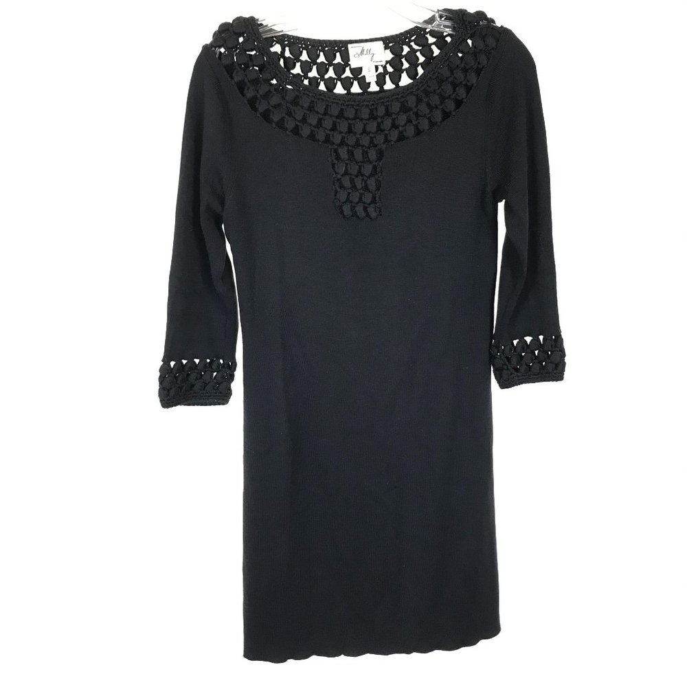Milly Vintage Black Crochet Detail Sweater Dress